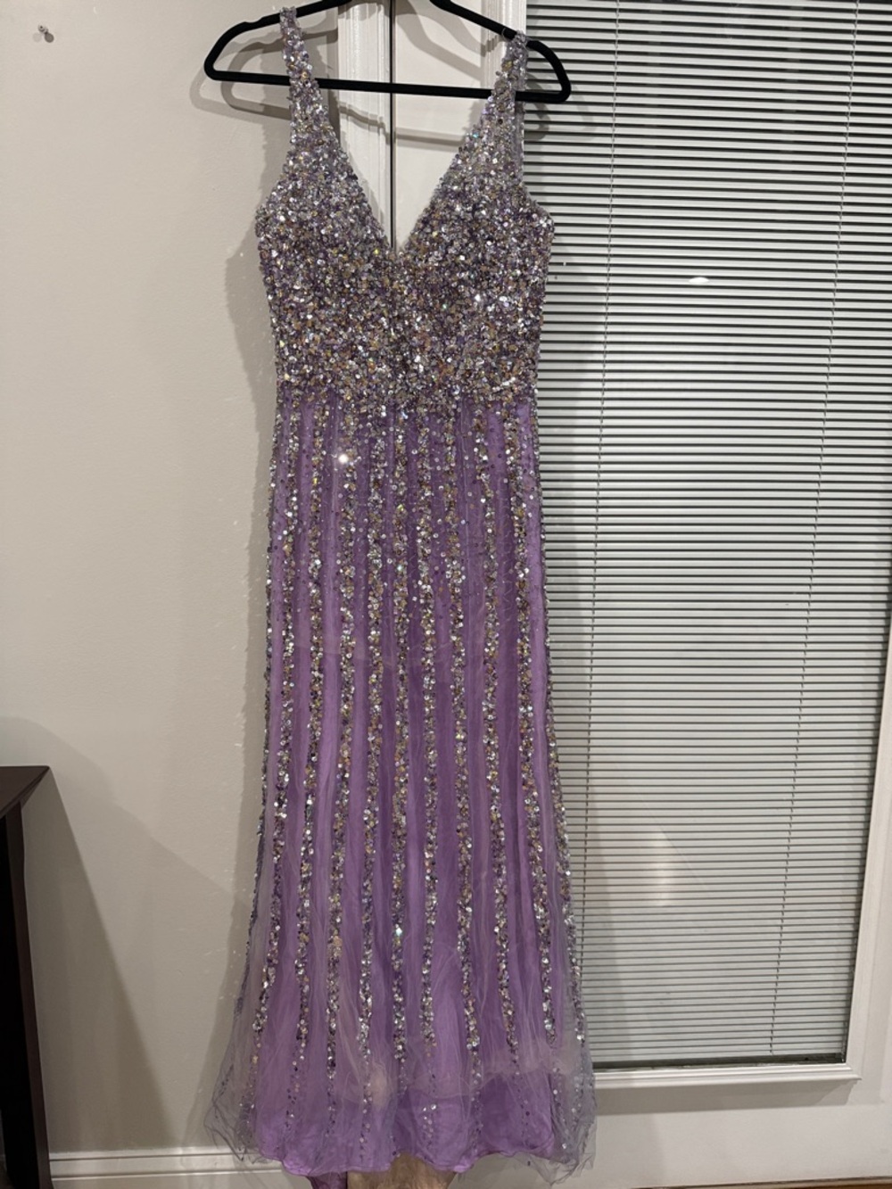 Dave & Johnny Lavender Sequin A-Line Gown
